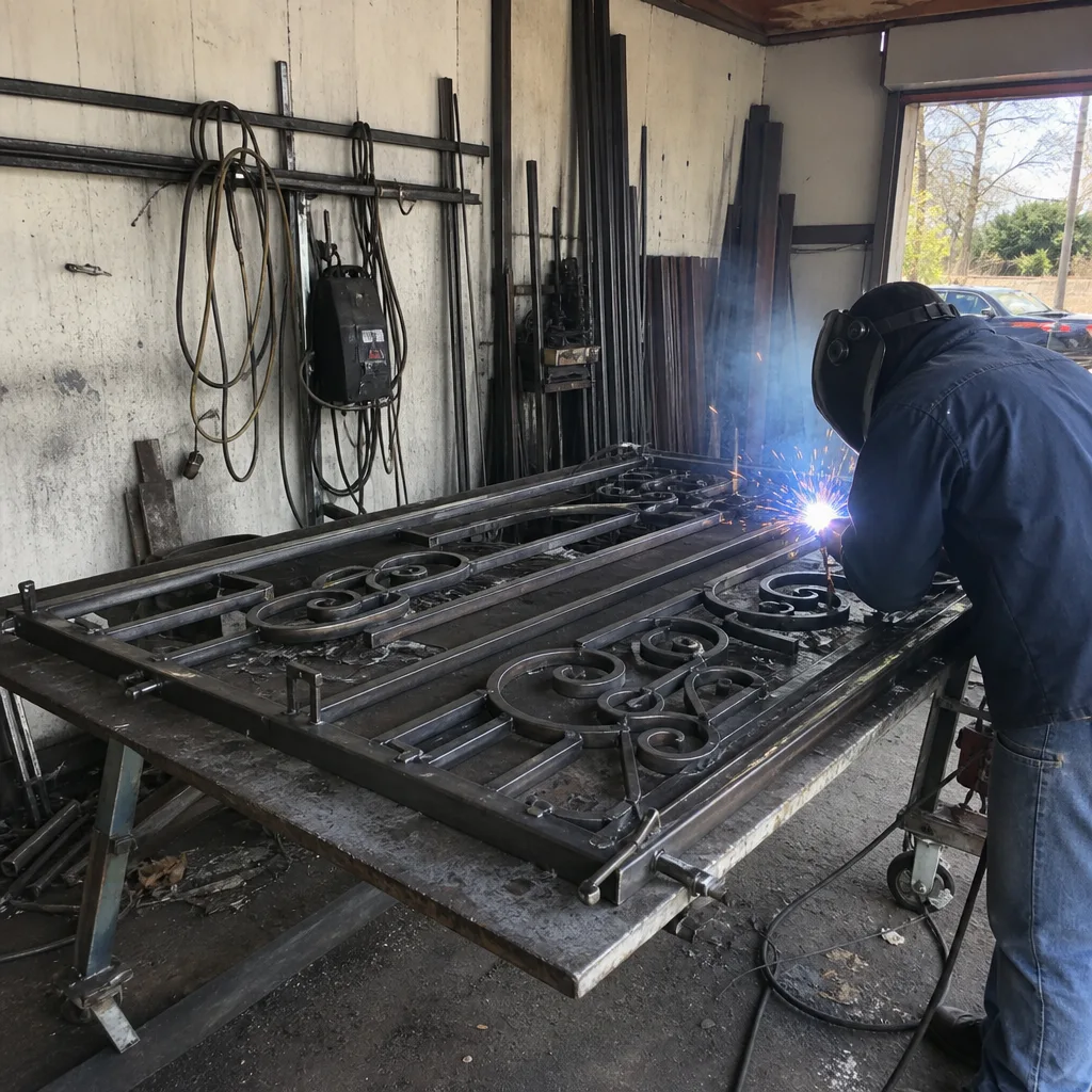 Metalworker performing professional custom iron gate welding and repair services in League City, TX